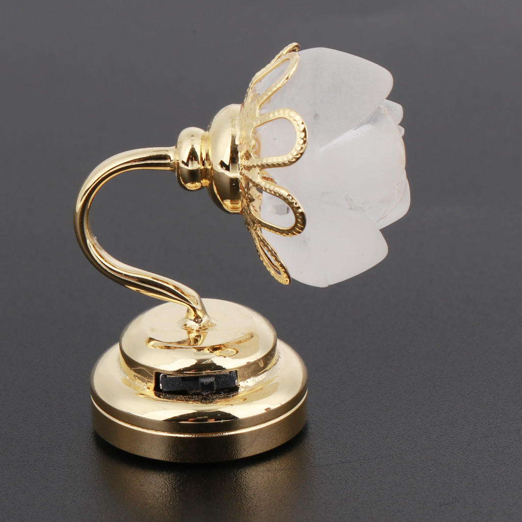 Dollhouse Miniature Rose Shape LED Desk Lamp with Gold Base Life Scene Decor