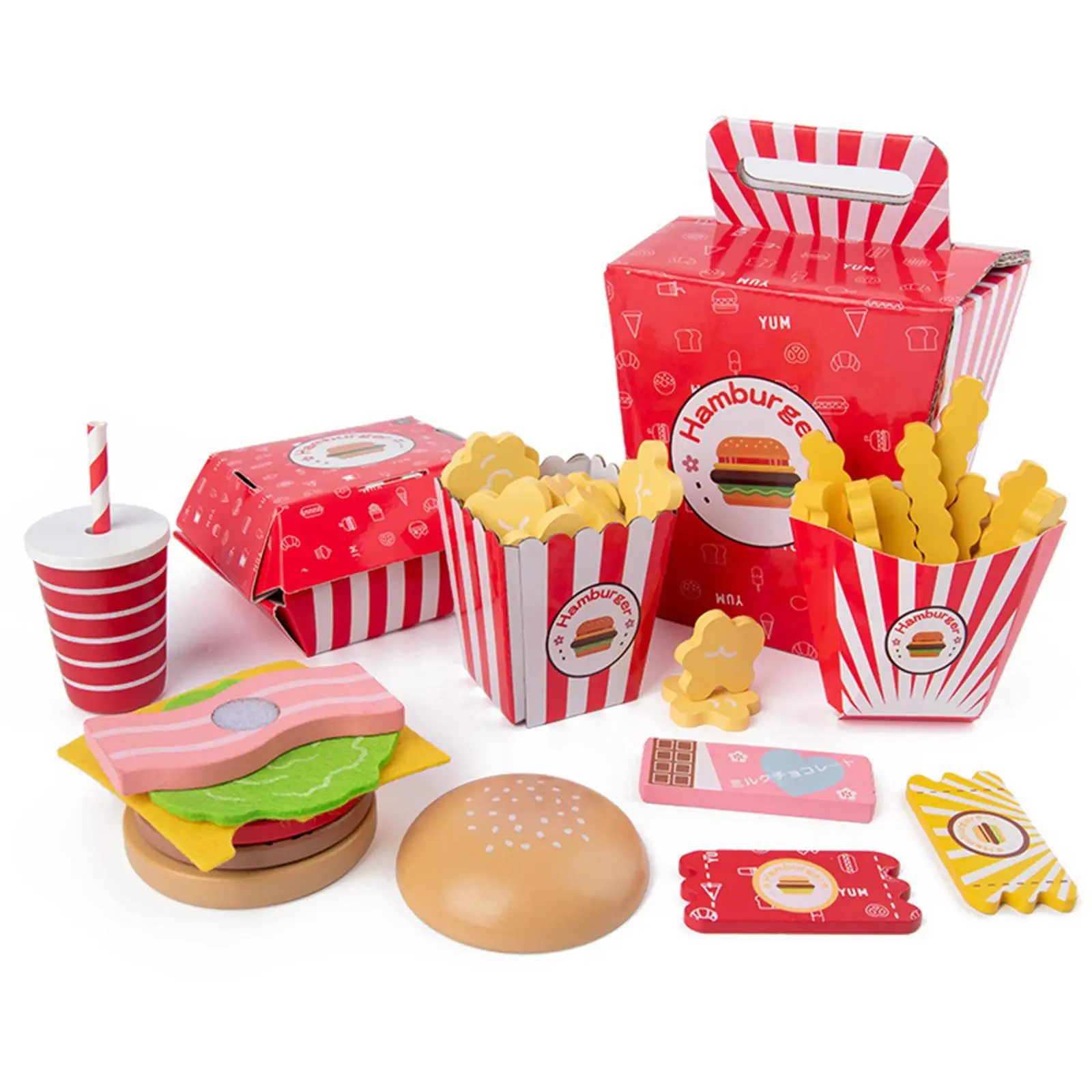 Wooden Pretend Play Play Food Toy Set Fast Food Hamburger Kids Toddlers