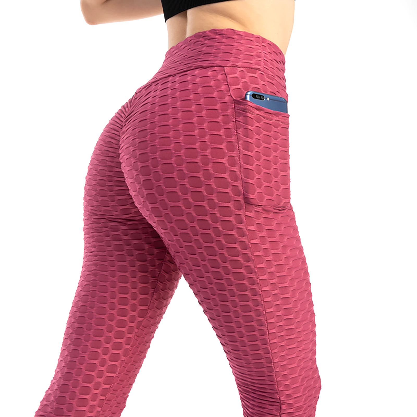 2021 Women Bubble High Waisted TIK Tok Leggings With Pocket Outfits