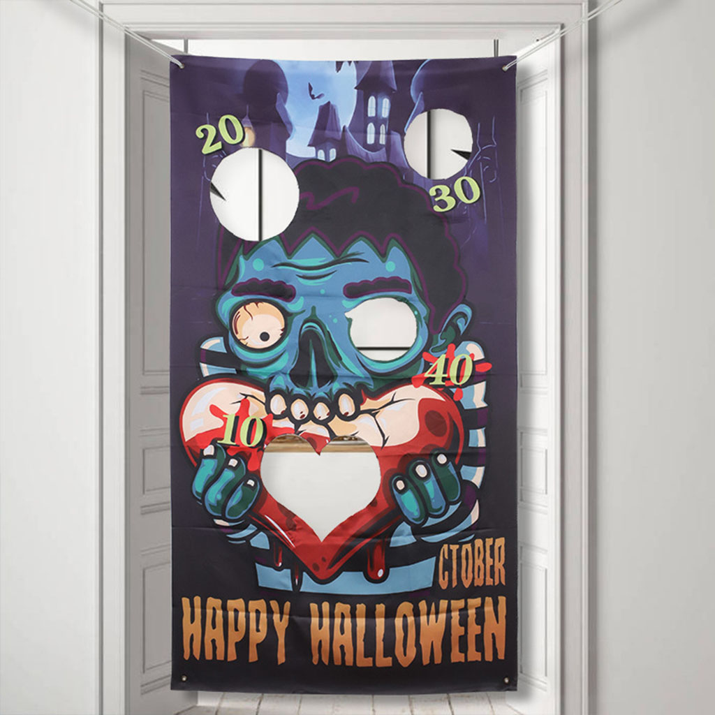 Funny Toss Game Banner with 3 Bean Bags and Rope for Kid Adult Indoor Outdoor Halloween Birthday Party Supplies
