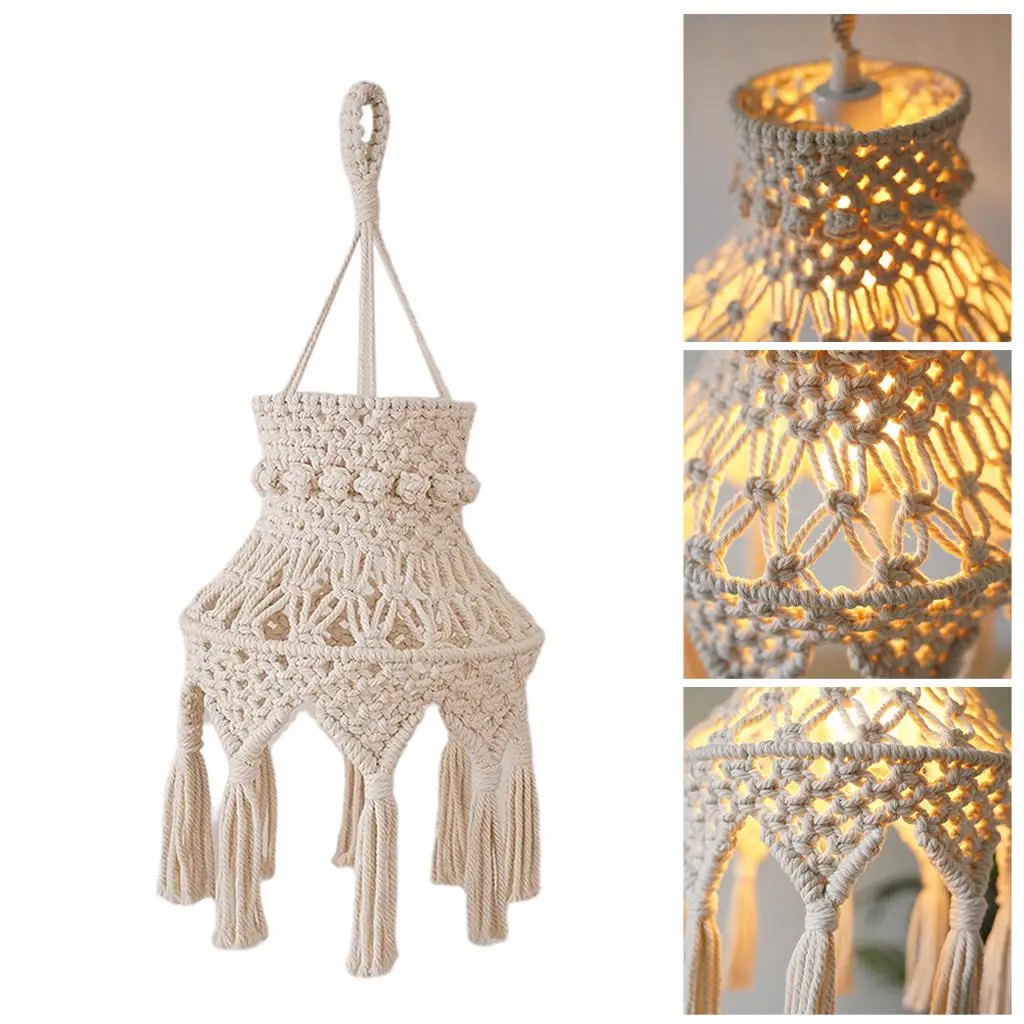 Handwoven Macrame Ceiling Lamp Shade Boho Pendant Light Shade for Bedroom
