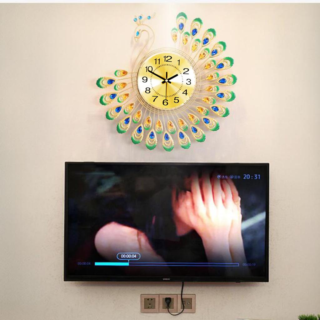 35cm Large European 3D Peacock Wall Clock Silent Battery Powered Art Hanging Clocks Living Room Office Kitchen Decorative