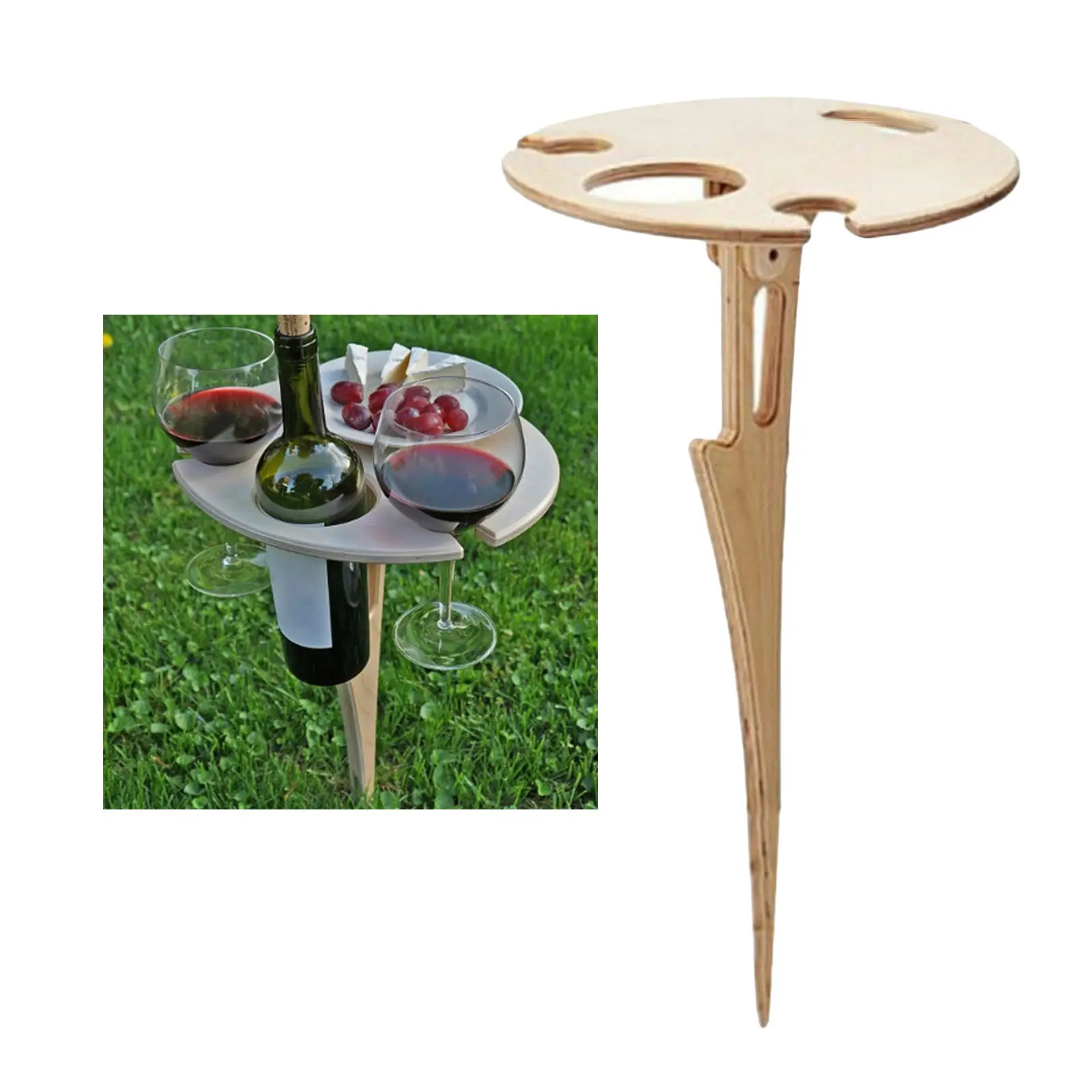 Portable Outdoor Wine Table, Beach Sand Grass Wooden Wine Bottles Wine Cups Support Rack Holder, Snack & Cheese Tray