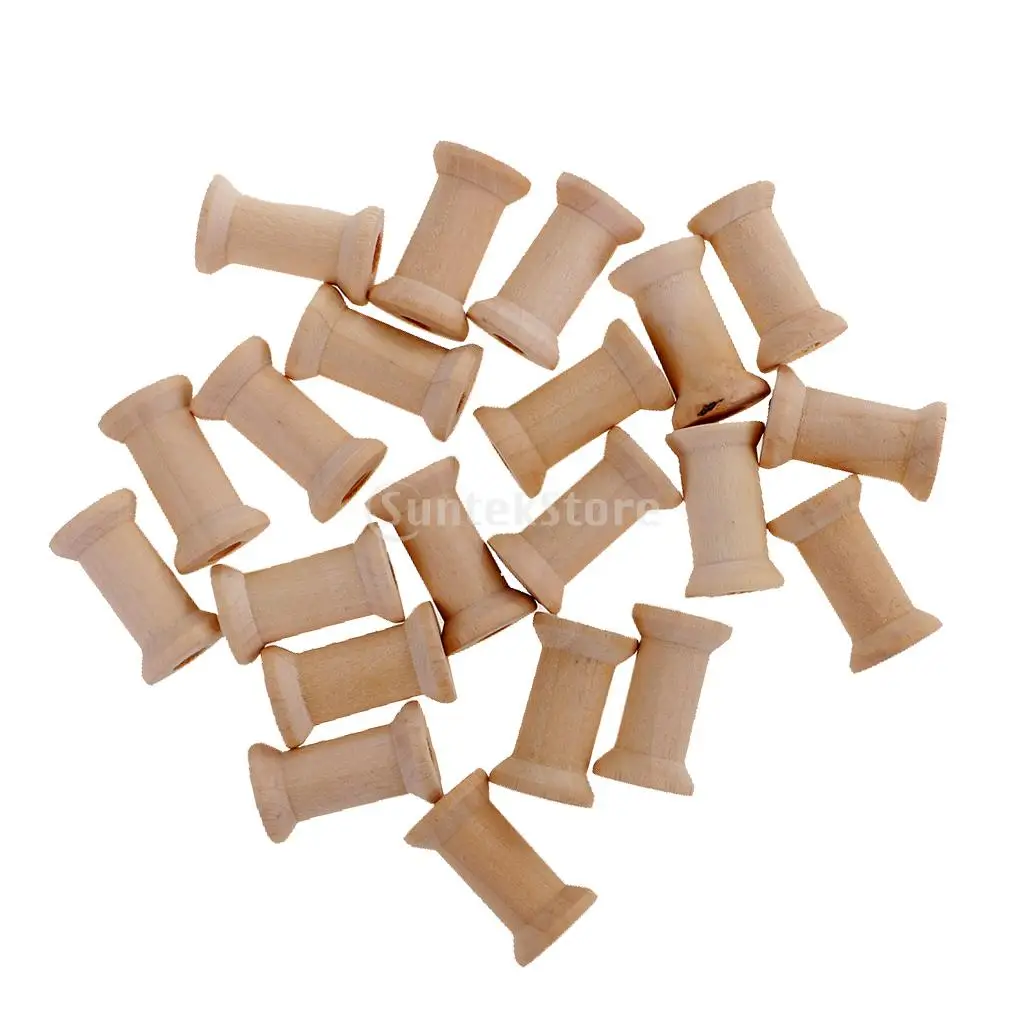 100 Pieces Unfinished Wood Empty Thread Spools Reels Bobbins for Sewing Ribbon DIY Tools