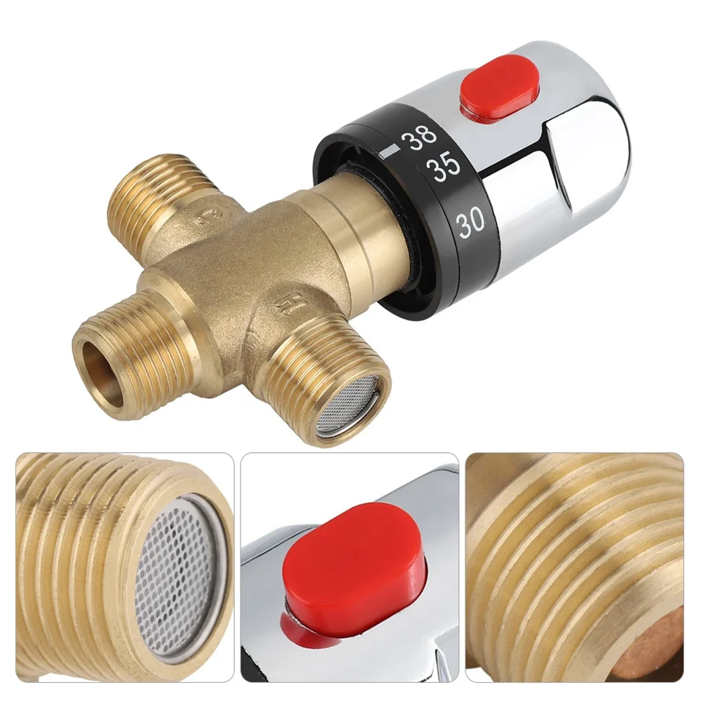 Brass Thermostatic Mixing Valve Water Temperature Pipe Basin Thermostat Control for Using in The Bathroom/Washroom/Kitchen/Wash Water Temperature Pipe