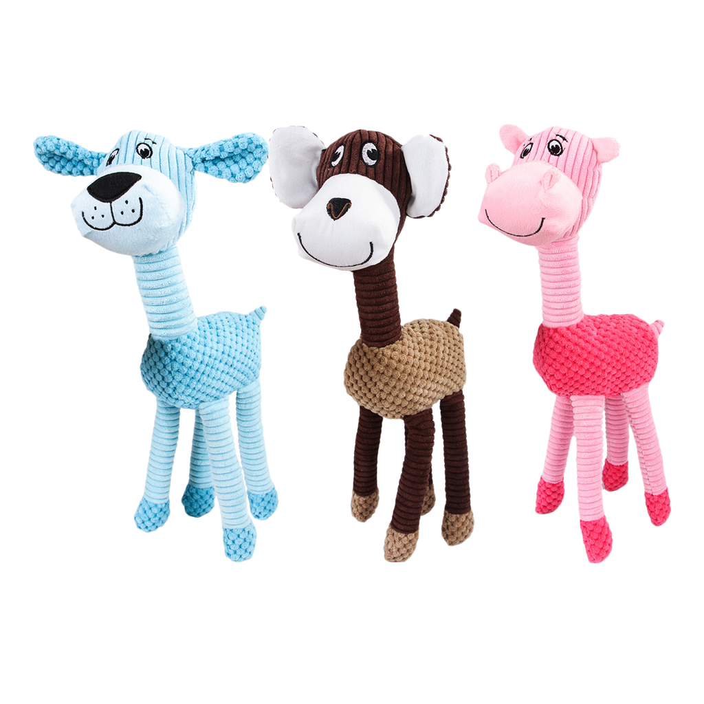 Pet Dog Bite Toy Giraffe Squeaker Toys For Aggressive Chewer Blue/Pink/Brown