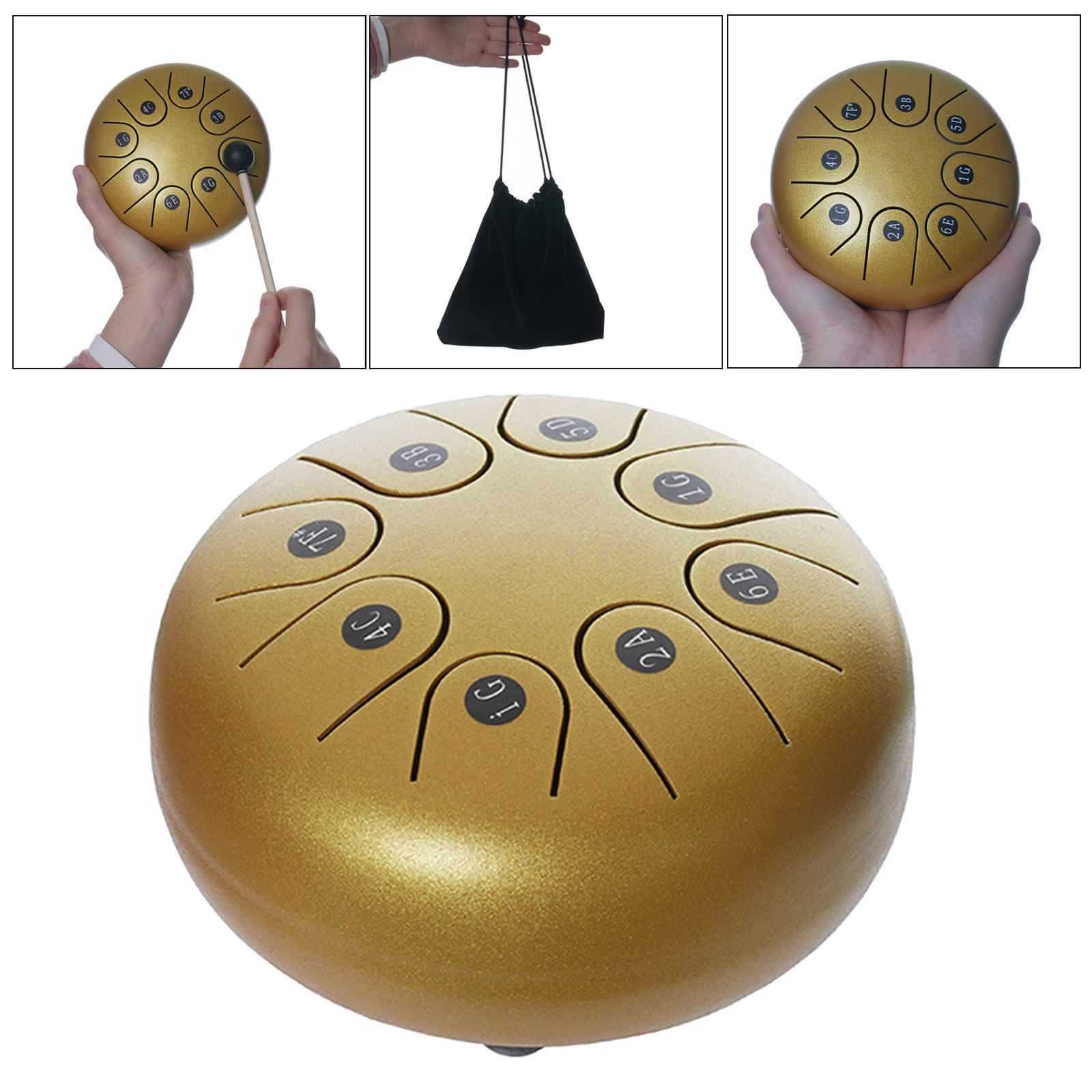 8 Notes 6' Hand Pan Tongue Drum G Key Carry Bag Notes Stickers Kids Gifts Gold