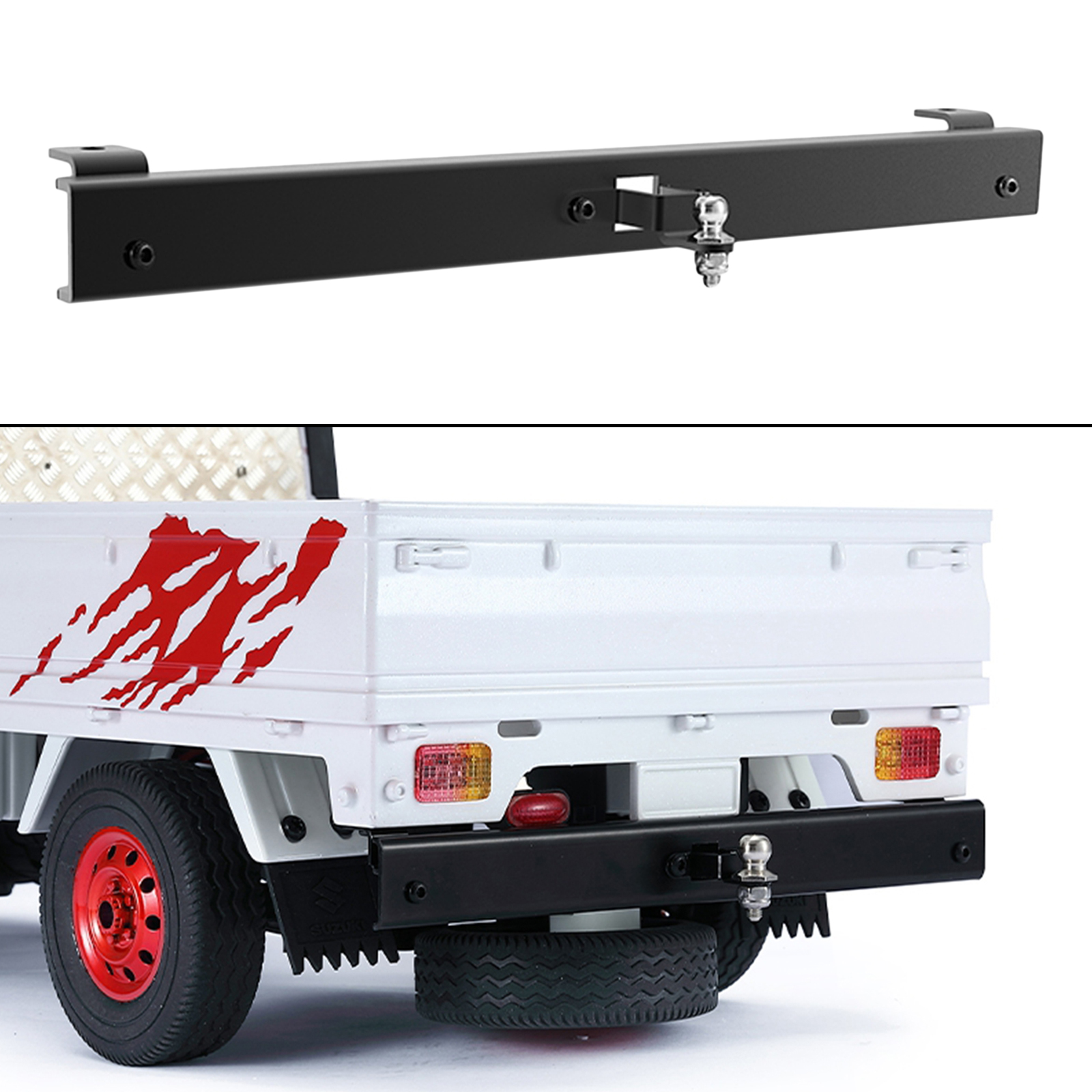 RC CNC Aluminum Rear Bumper with Trailer Buckle for WPL D12 Racing RC Car