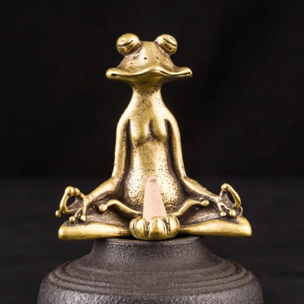 Brass Meditate Zen Buddhism Frog Statue Small Ornament Home Desk Yoga Sculpture 