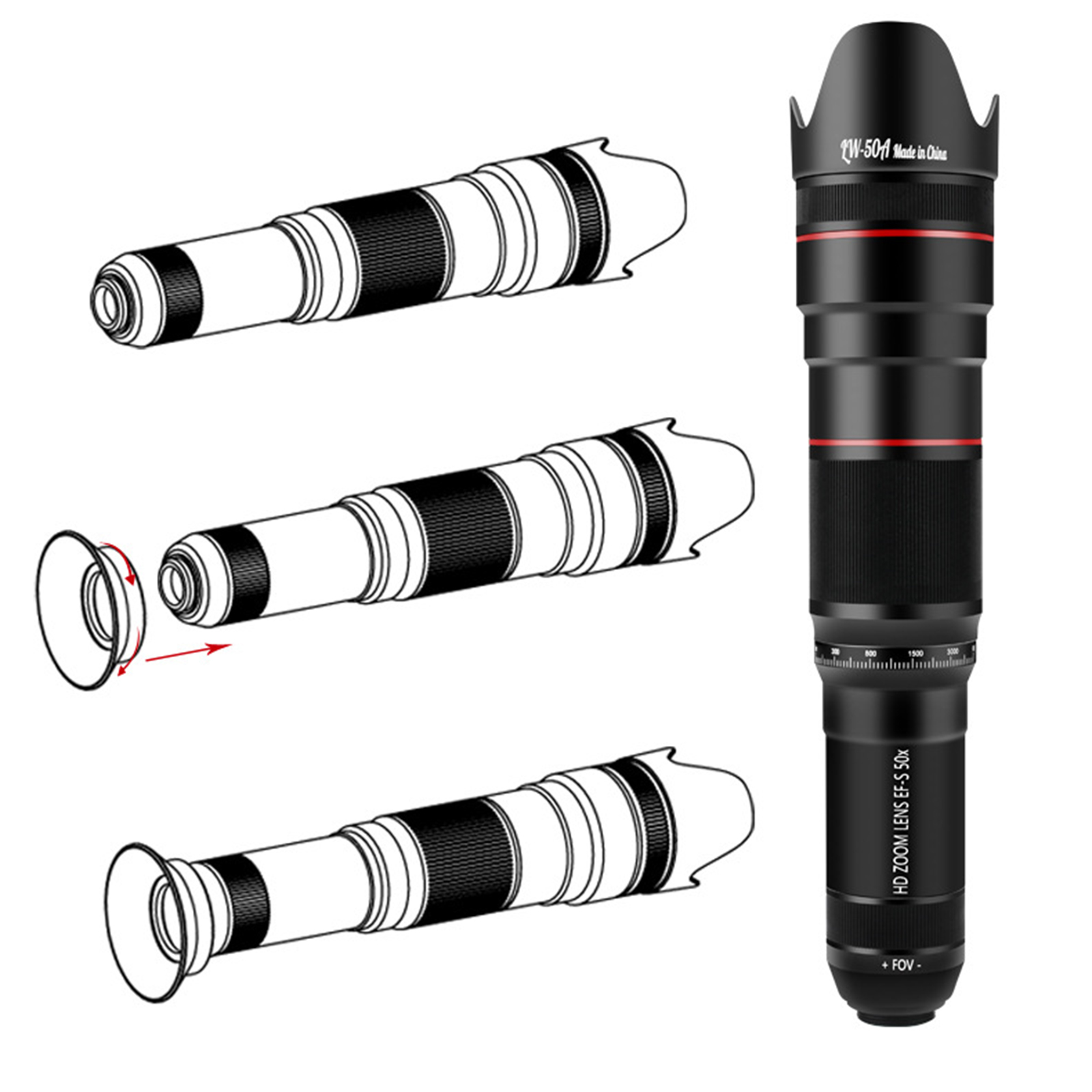36x 50x HD Cell Phone Telescope Zoom Phone Camera Lens for Target Shooting Hunting Bird Watching Wildlife Scenery