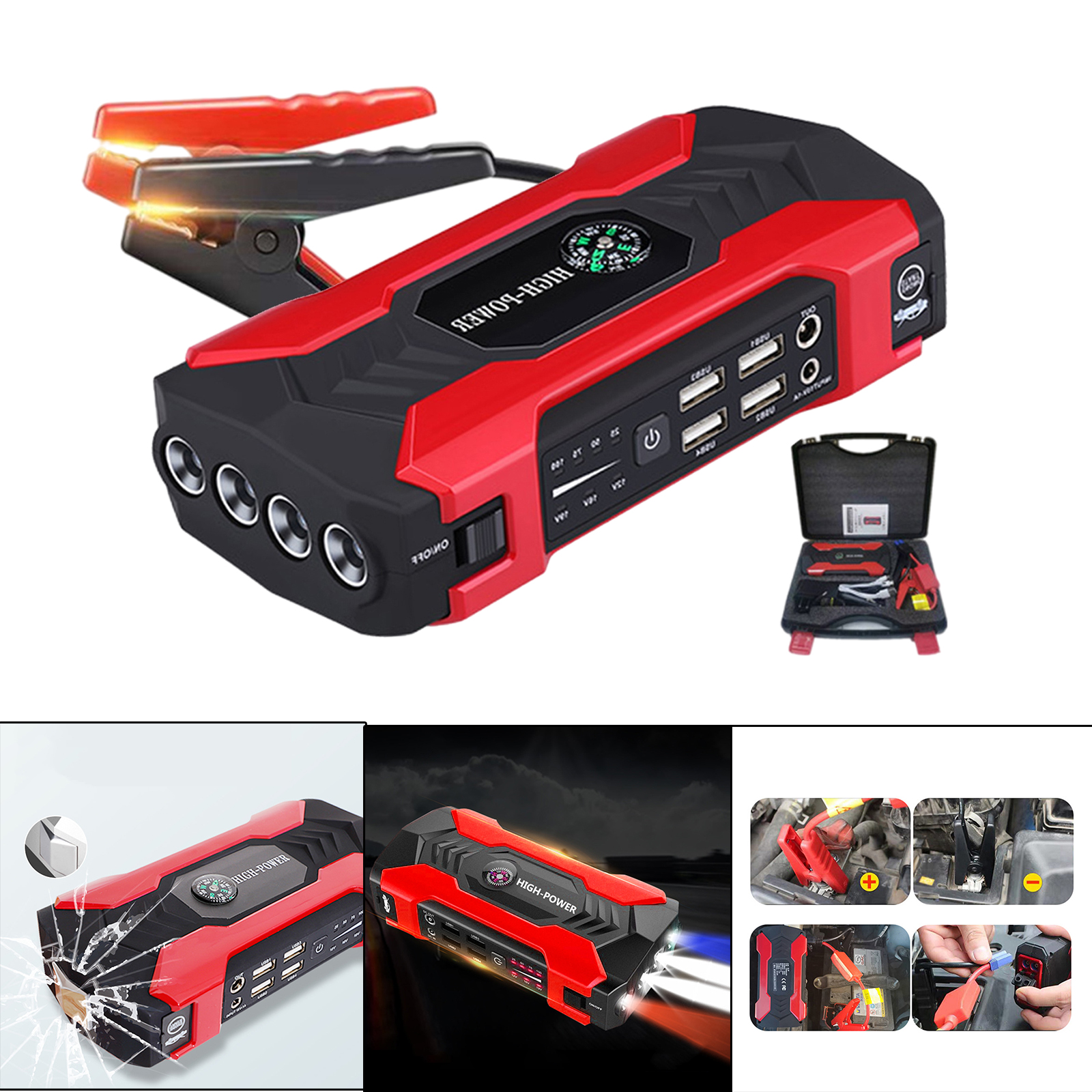 12V Car Jump Starter Peak 400A 10000mah LED Flashlight for Carry Case