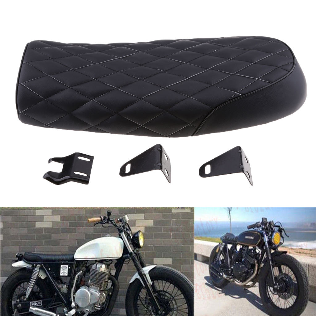 dolity Universal Brat Diamond Flat Cafe Racer Seat Vintage Motorcycle Saddle Black