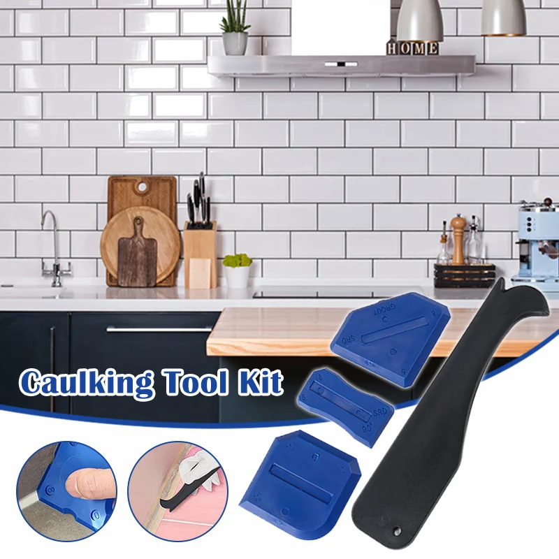 Blue 4Packs Silicone Sealant Finishing Tools Grout Scraper for Bathroom Kitchen Caulking Tool 