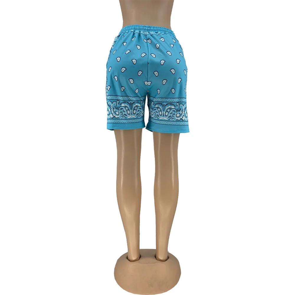 skorts Women Shorts Causal Bandana Print High Waist Drawstring With Pocket Cashew Printing Stretch Pant Shorts Sportwear Legging shorts