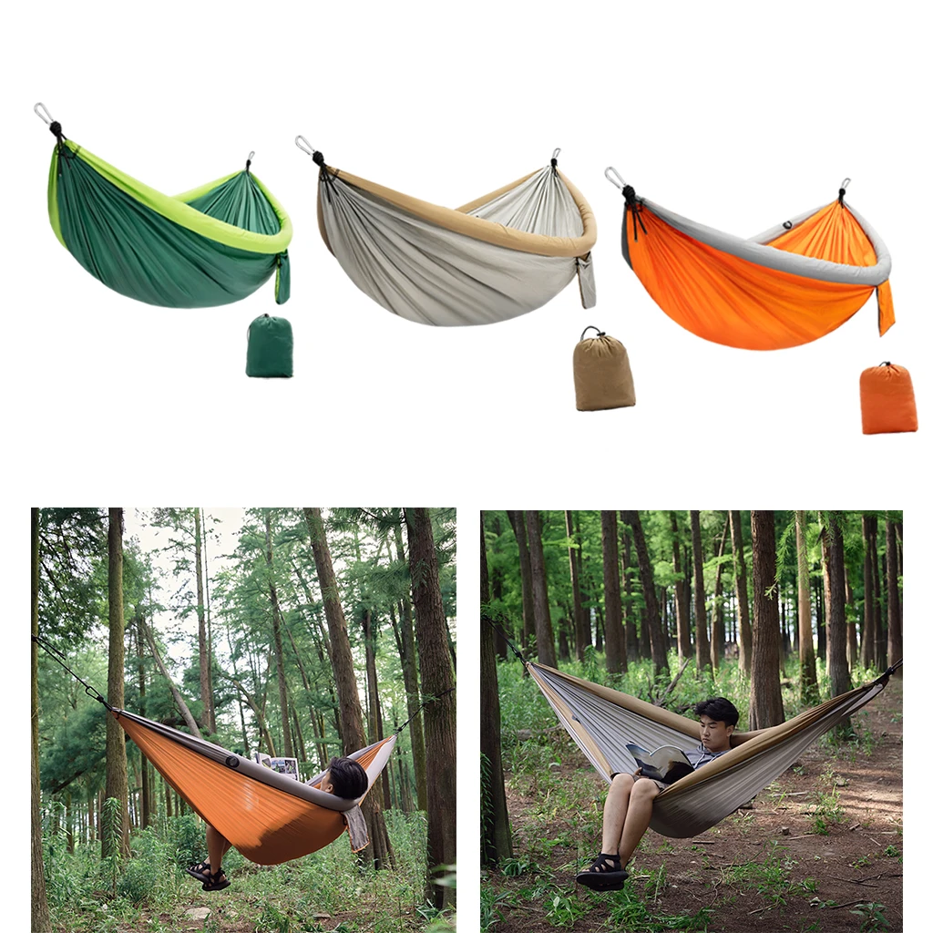 Bearable 400kg Portable Outdoor Camping Hammock with Metal Carabiners High Strength Parachute Hanging Bed Hunting Sleeping Swing