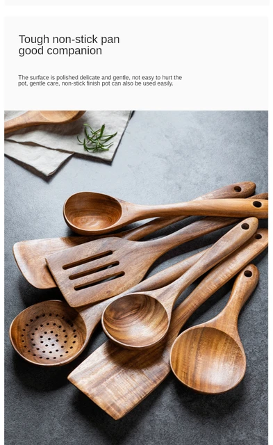 Wooden Utensils Set for Kitchen, Messon Handmade Natural Teak Cooking Spoons Wooden Spatula for Nonstick Cookware (7 Sets)
