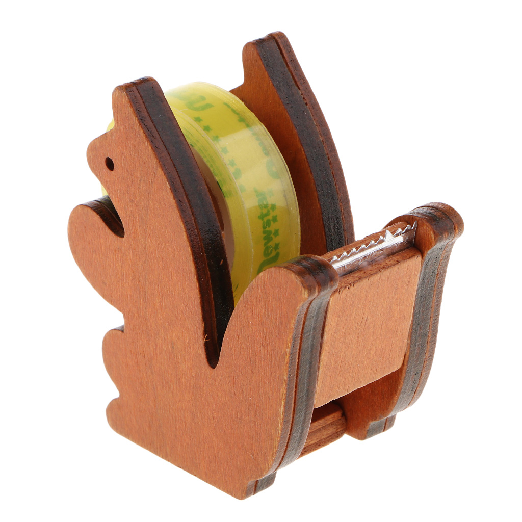 Wooden Squirrel Tape Dispenser Office Tool Home Masking Tape Cutter -Adhesive Tape Roll Holder (Removable)