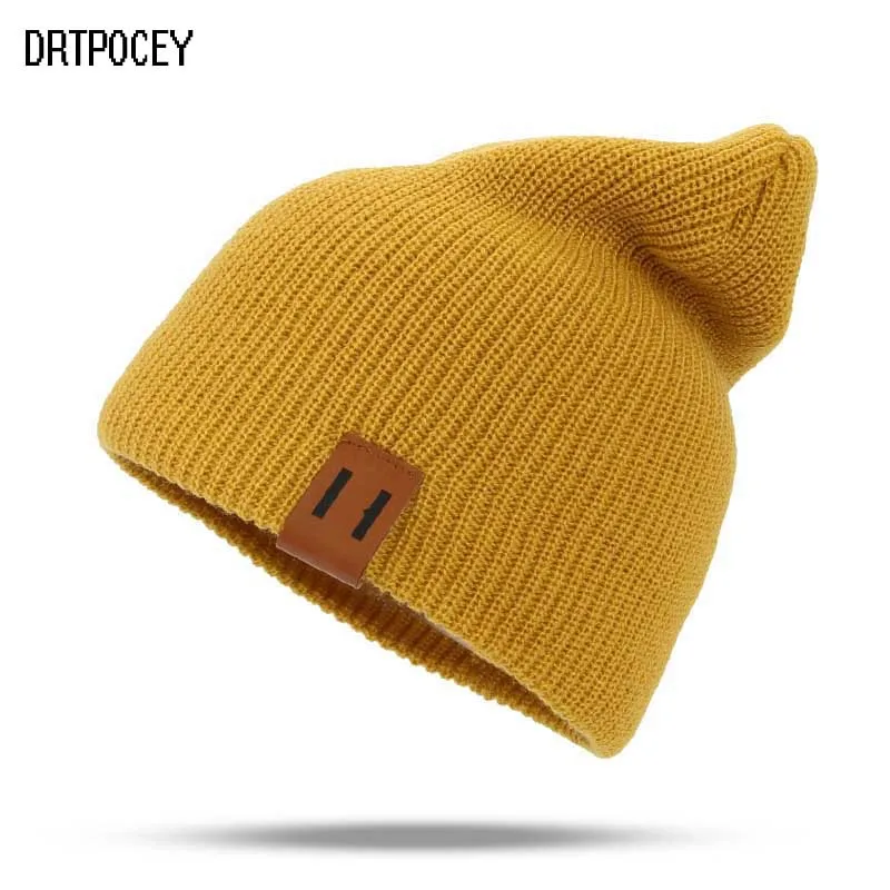 Hat PU Letter True Casual Beanies For Men Women Warm Knitted Winter Hat Fashion Solid Hip-hop Beanie Hat Unisex Cap