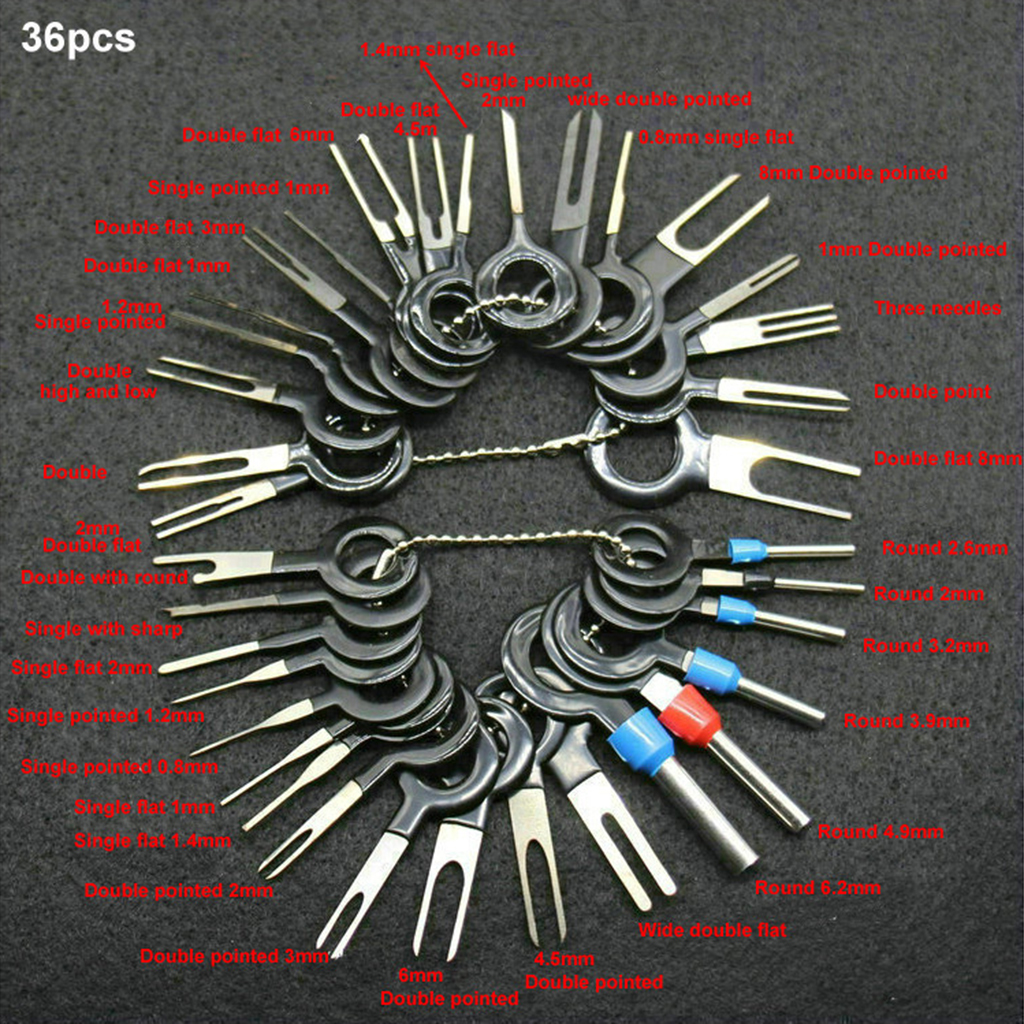 36Pcs/set Car Terminal Removal Kit Wiring Crimp Connector Pin Extractor Puller Terminal Repair Professional Tools