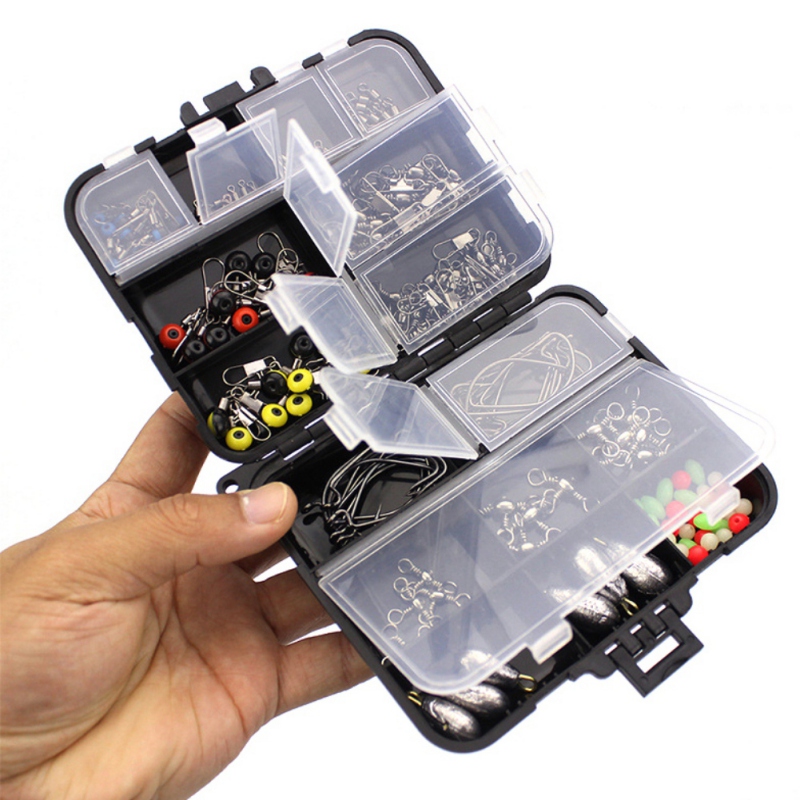 Acessórios de Pesca Chumbos de Pesca Conjunto com Caixa Equipamento de Pesca Caixa Gabarito Ganchos Pescaria Peso Snaps Quente 160 Pçs - Kit 2 Ferramentas de pesca