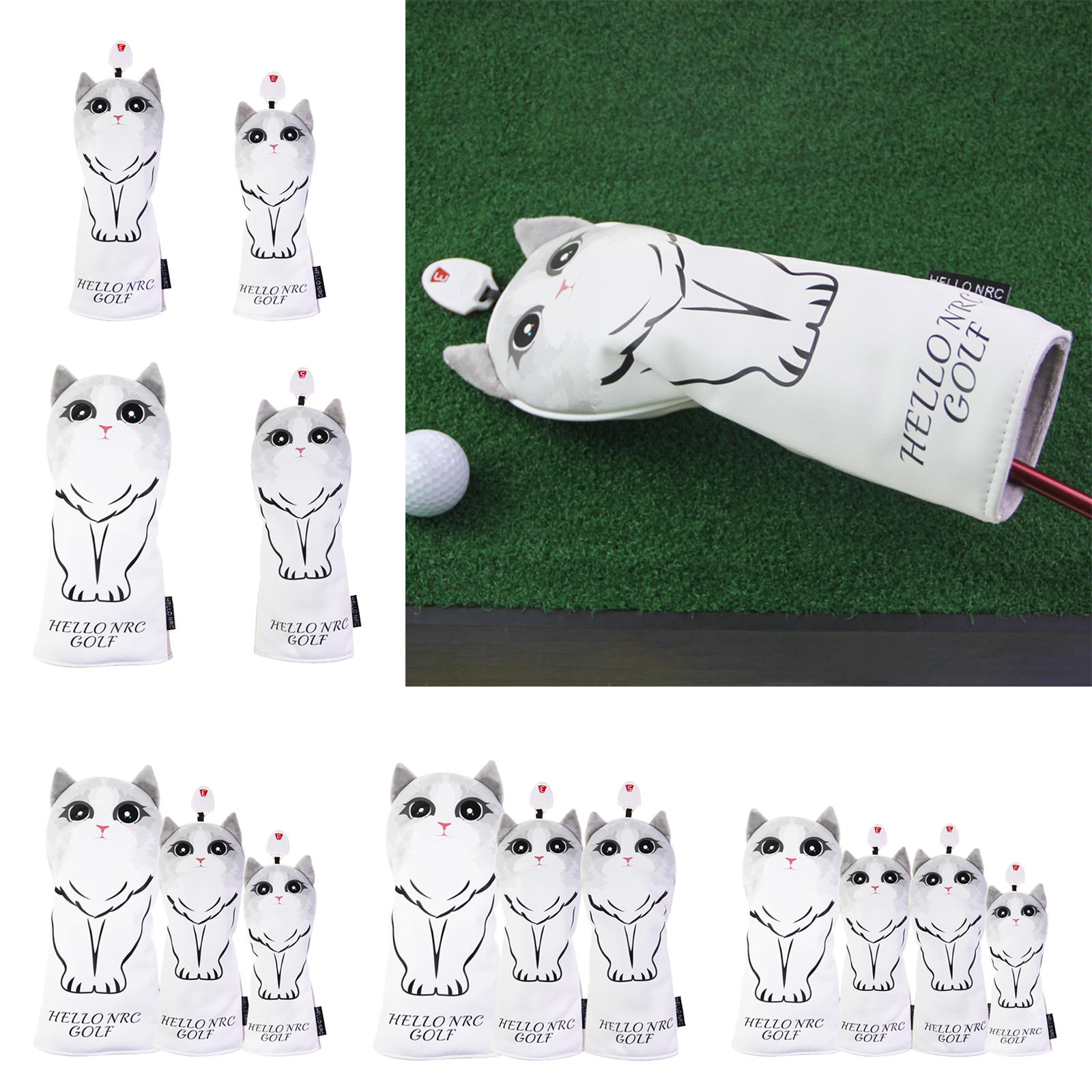 Golf Club Head Cover Driver Fairway Wood Headcover Golf 1 3 5 UT Covers Sleeve Protector Guard with Cat Pattern and Numbers
