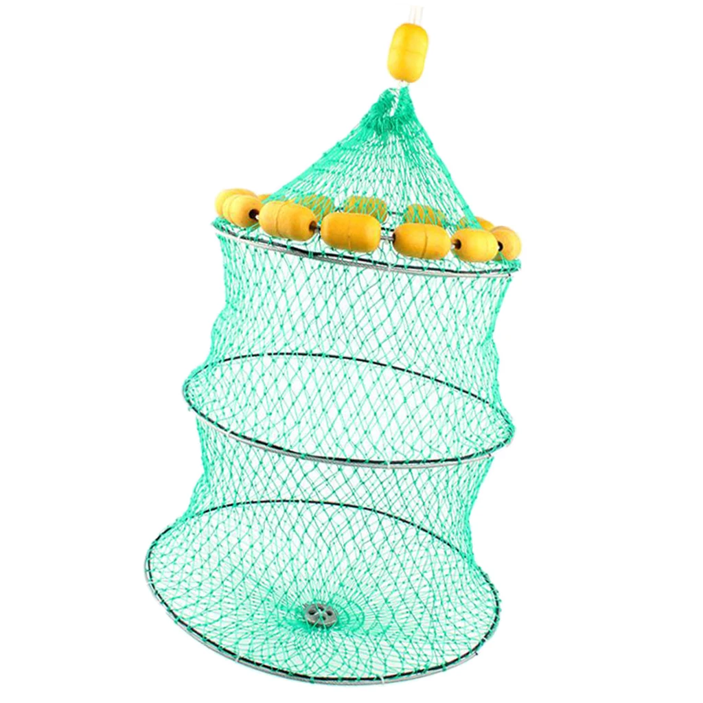 Fishing Net Trap Three-Layer Folding Fish Cage With 14 Float Balls