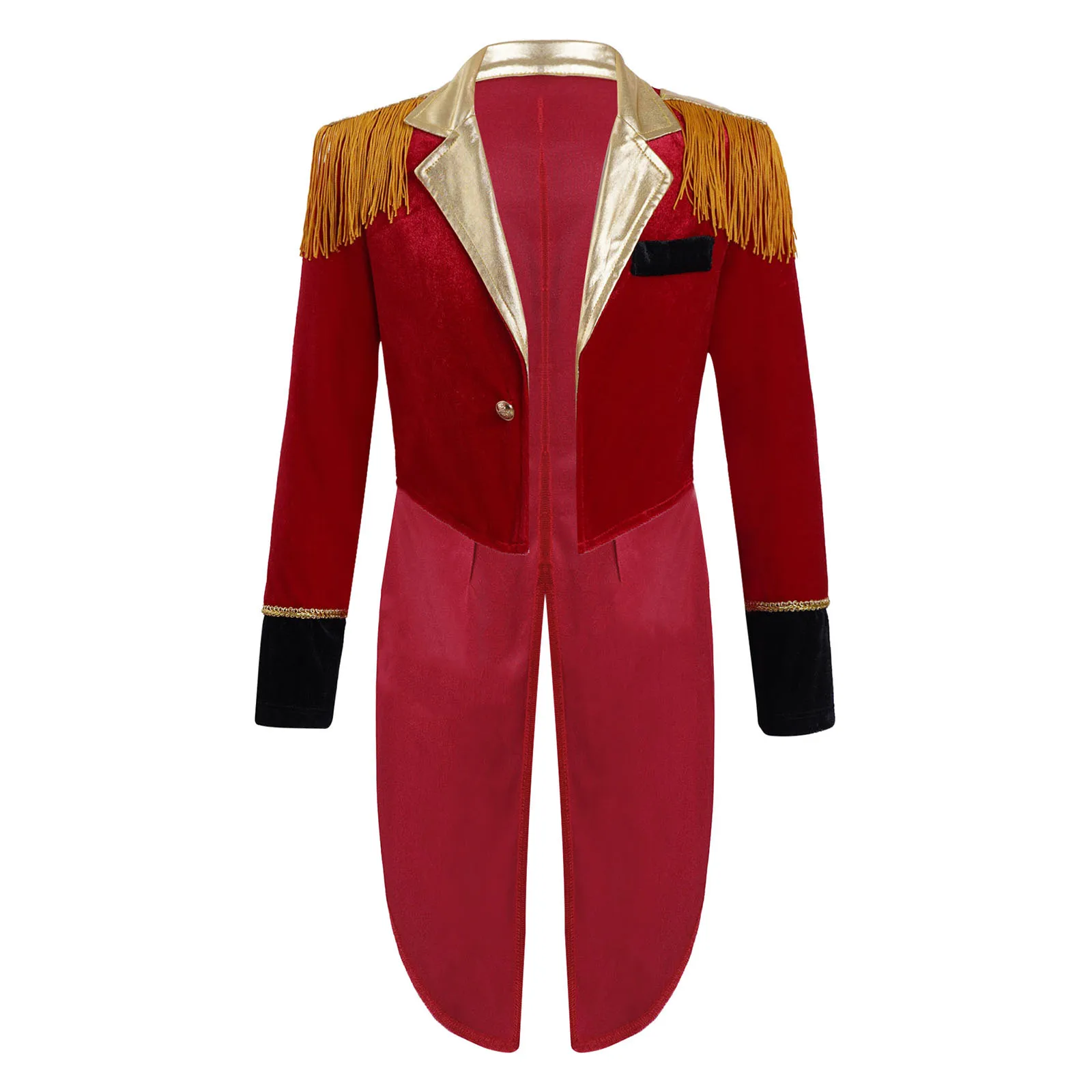 Kids Boy Circus Ringmaster Costumes Lapel Collar Tailcoat Jacket Tuxedo Coat Outfit Long Sleeves Tassels Showman Cosplay Uniform Anime Costumes