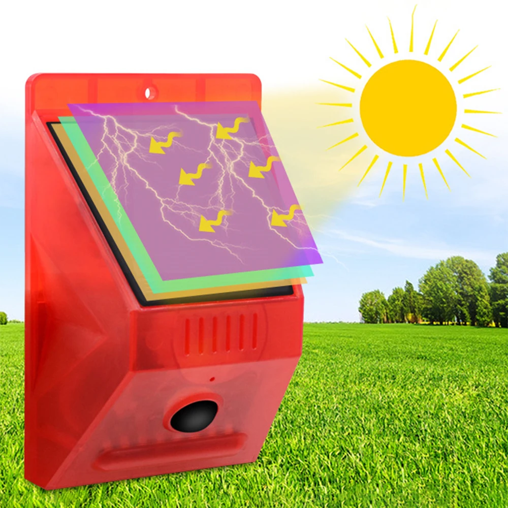 4 Mode Outdoor Solar Sound & Light Alarm Motion Sensor 129 Decibels Siren Sound Alert Security Alarm System for Farm Villa