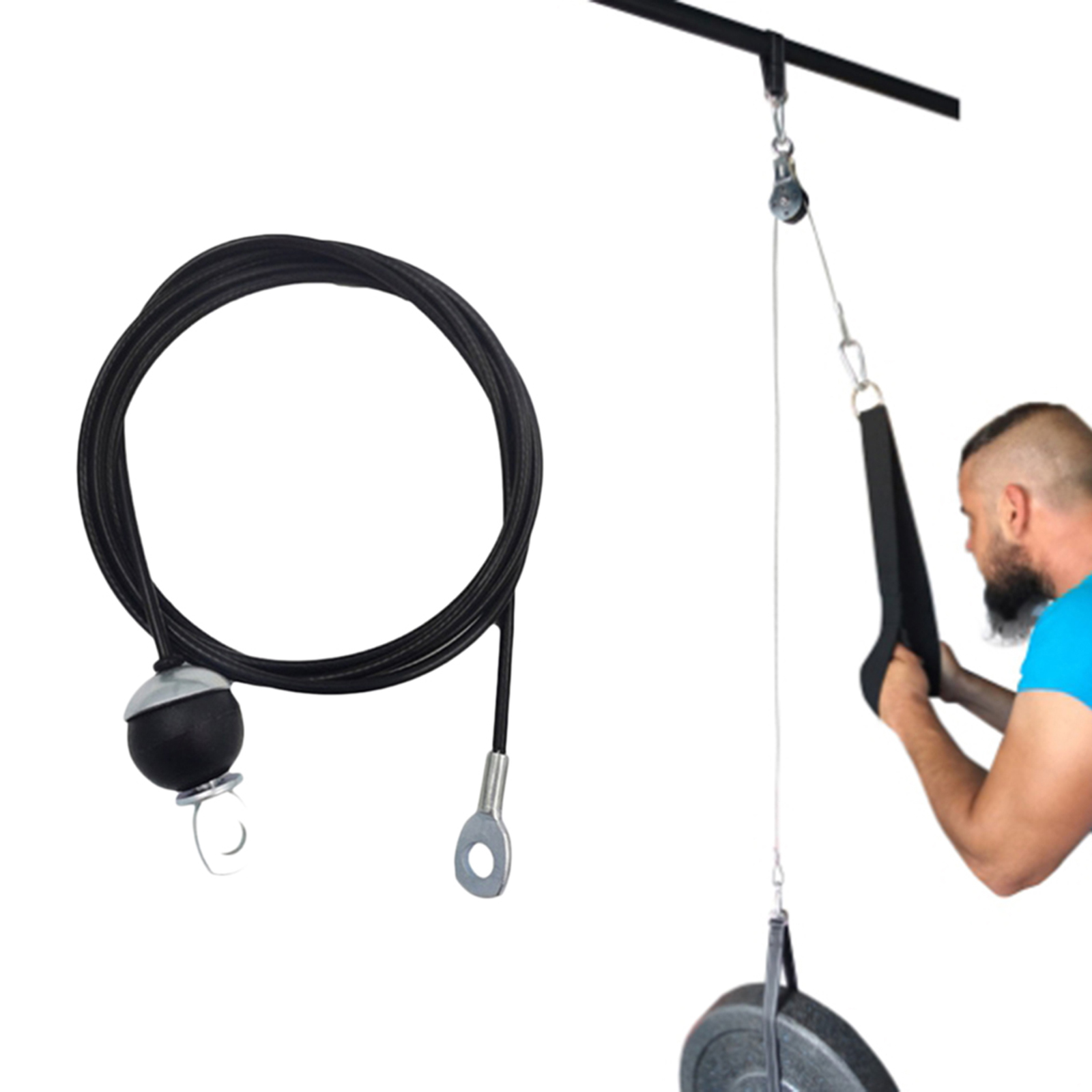 2.3m Lifting Load Adjustable Heavy Duty Steel Fitness DIY Pulley Cable Rope Machine Attachment System Arm Biceps Triceps Train