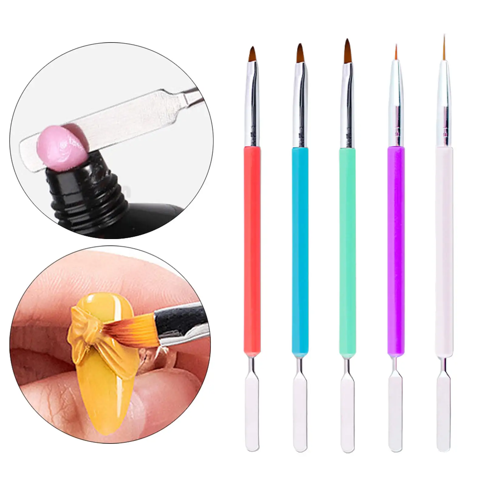 5x Nail Art Brush UV Gel Dual Head Spatula Stick Extension Drawing Pen for Salon Dotting Painting Home DIY Manicure Accessories