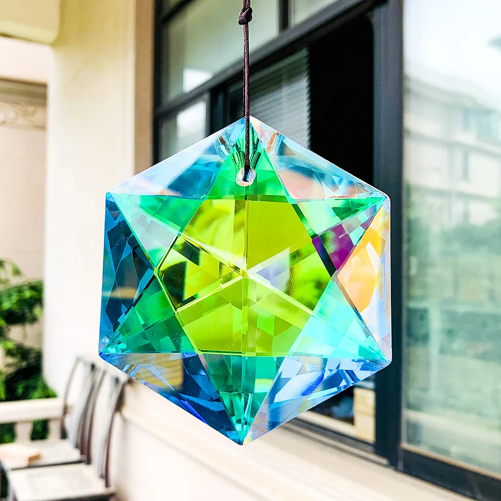 STAR OF DAVID Chandelier Glass Crystal Prism Suncatcher Hexagram Pendant 100MM 