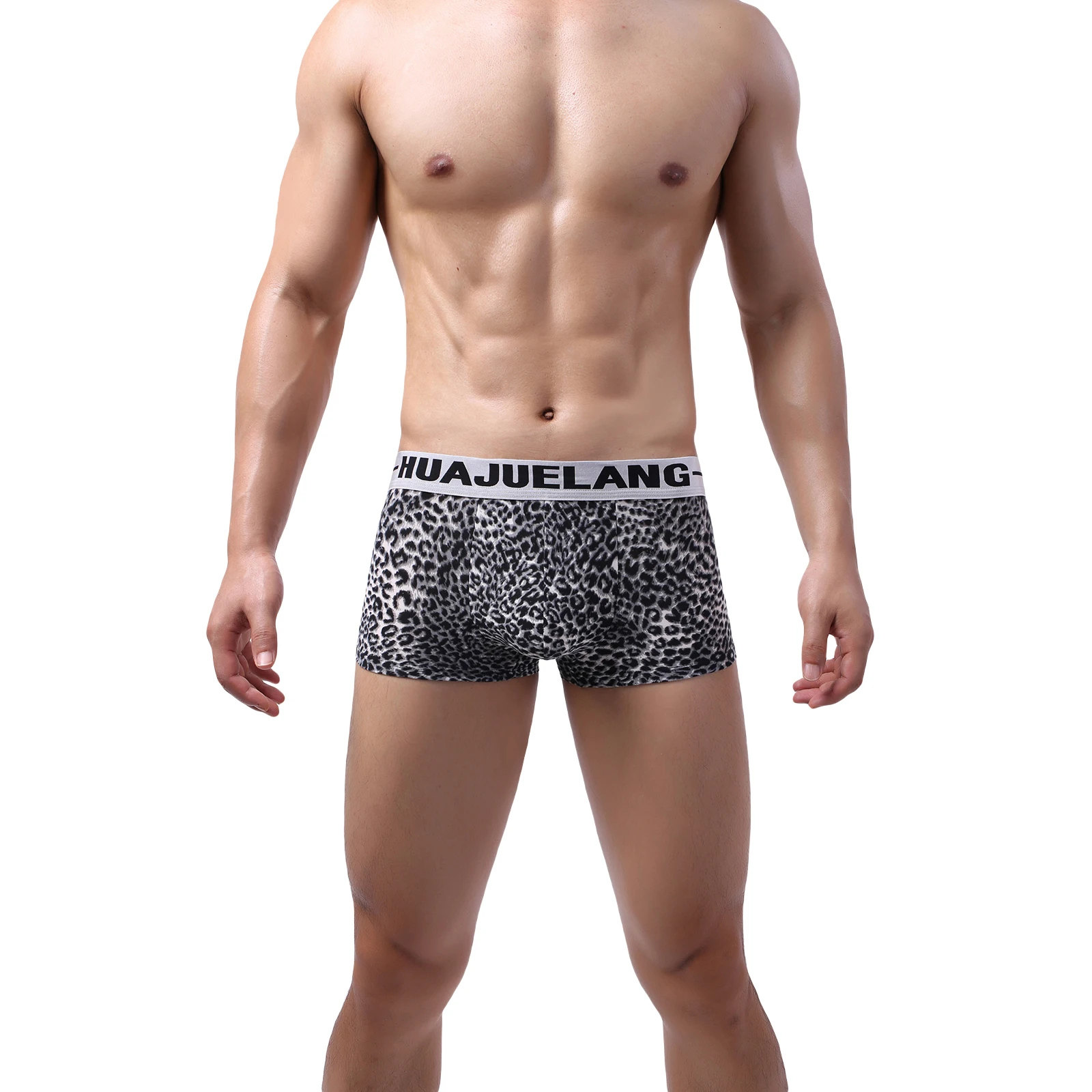 U Convex Men's Leopard Prints Slim Trunks Smooth Bulge Boxer Briefs Underwear