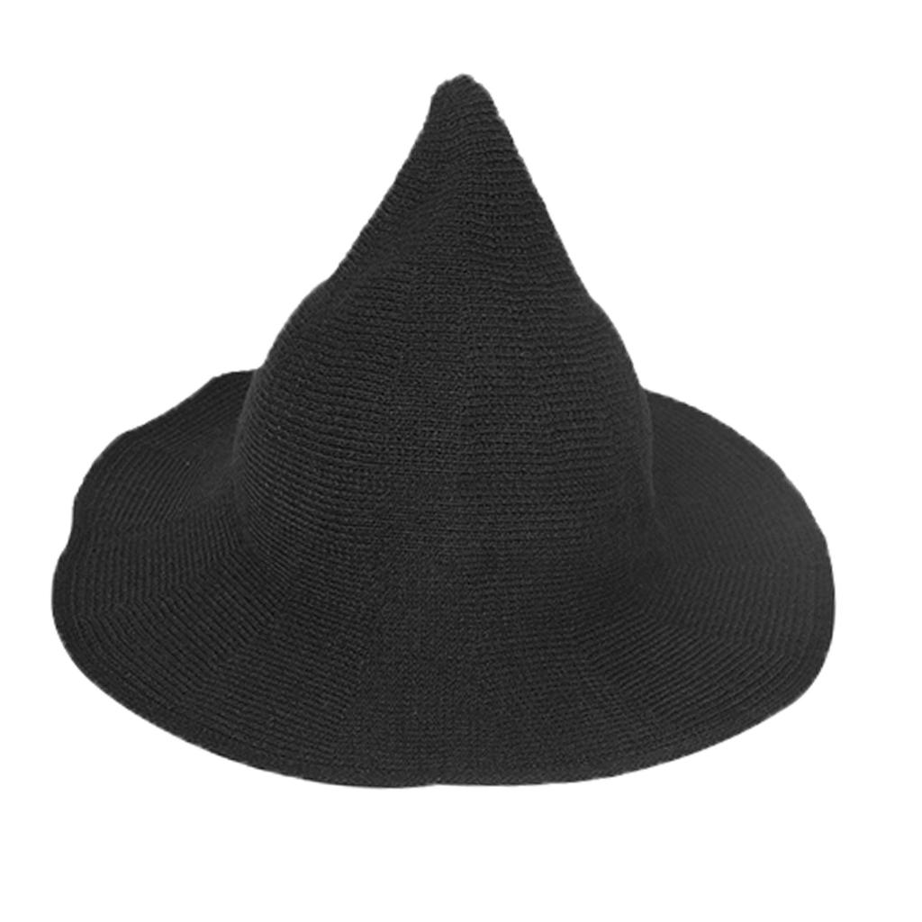 Women Modern Wool Witch Hat Foldable Costume Pointed Hat Halloween Party Hats Warm Autumn Winter Cap