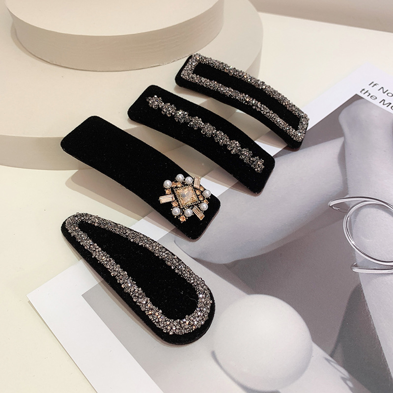 Retro Schwarz Samt Haarnadeln für Haarspangen Frauen Kristall Strass Perle Koreanische Weibliche Haar Clips Schmuck Mädchen Zubehör – Detail 4