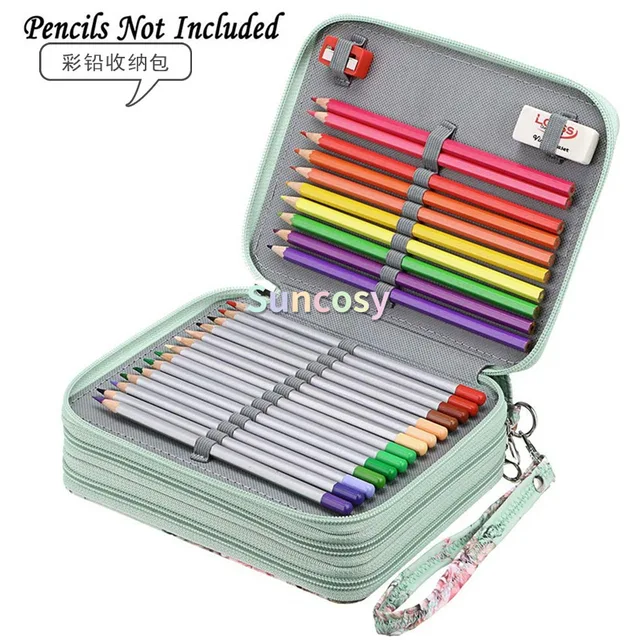 Xelparuc Colored Pencil Case-200-slot Pen Holder Pencil Case Large Capacity Pencil Storage Box with Handle with Convenient Colored Pencil Case, Blue