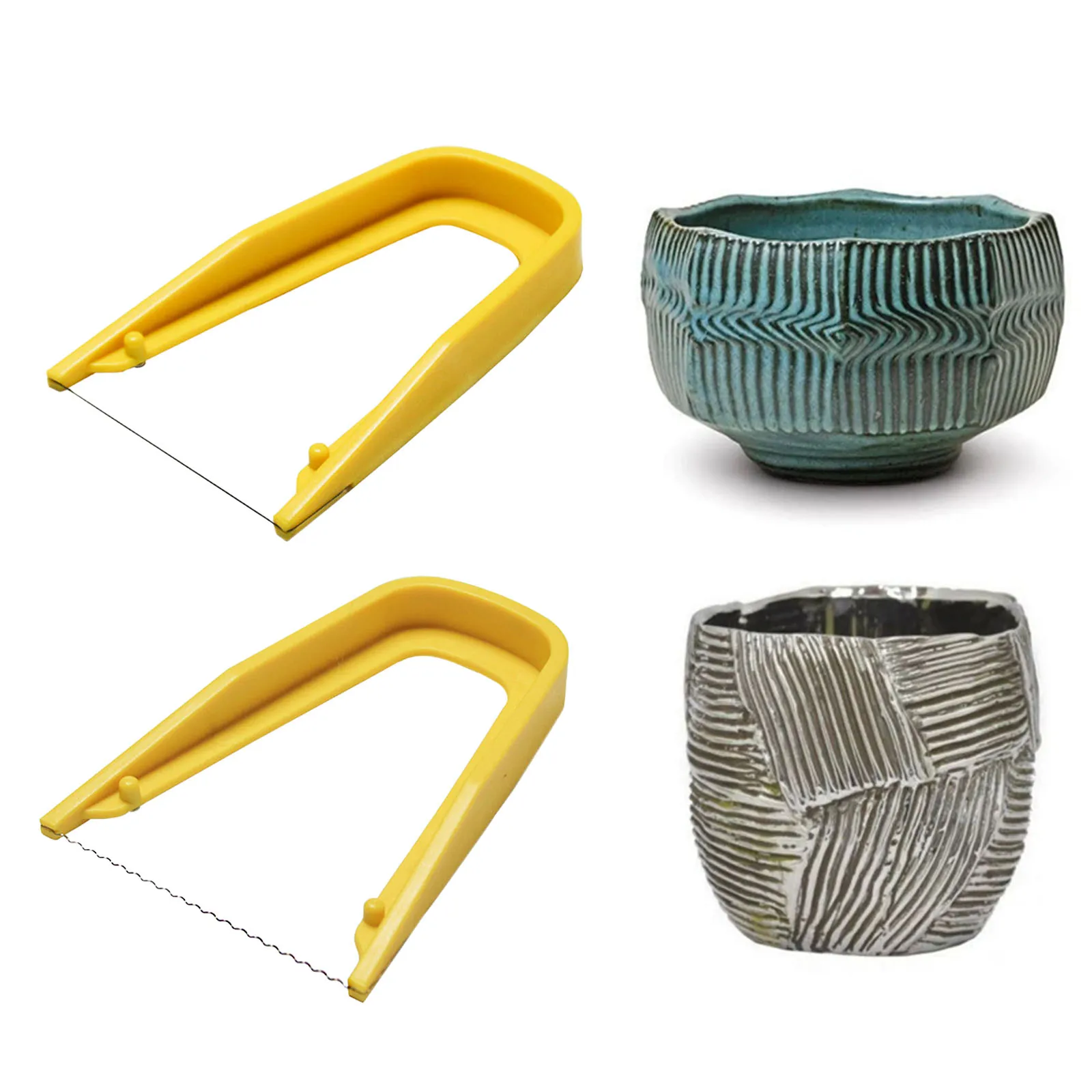 Bow-Shaped Mud Cutter High Strength Steel Wire Yellow Handle Wire Bevel Cutter Clay Trimming Tool for Pottery Wheel