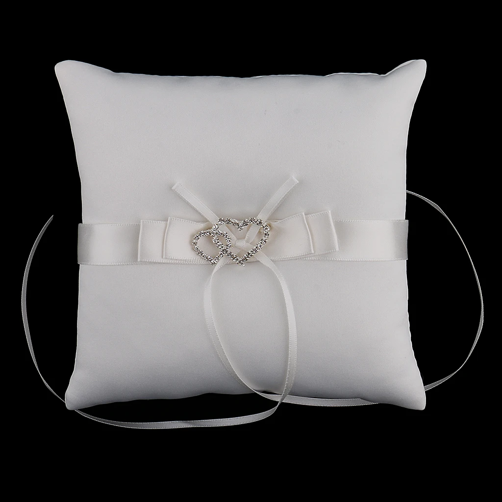 Wedding Ceremony Party Accessories Double Hearts Ring Pillow Cushion Bearer Ring Holder White