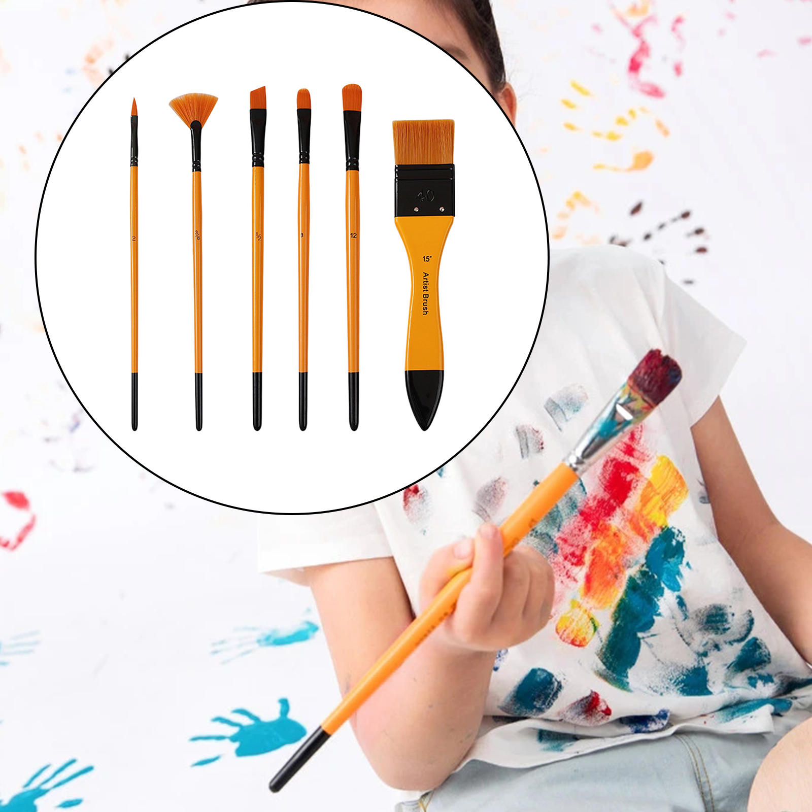 6 Pieces Wood Handle Artist Nylon Hair Brushes Paint Brush for Beginners Students Adults Kids Watercolor Drawing Acrylic Crafts