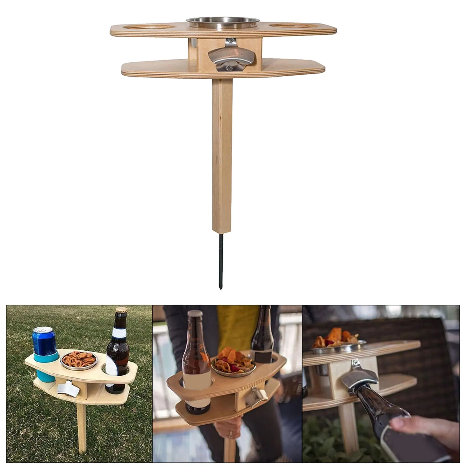 Outdoor Wine Table Rack Portable Picnic Table Wine Glass Stand W/ Tray Plate