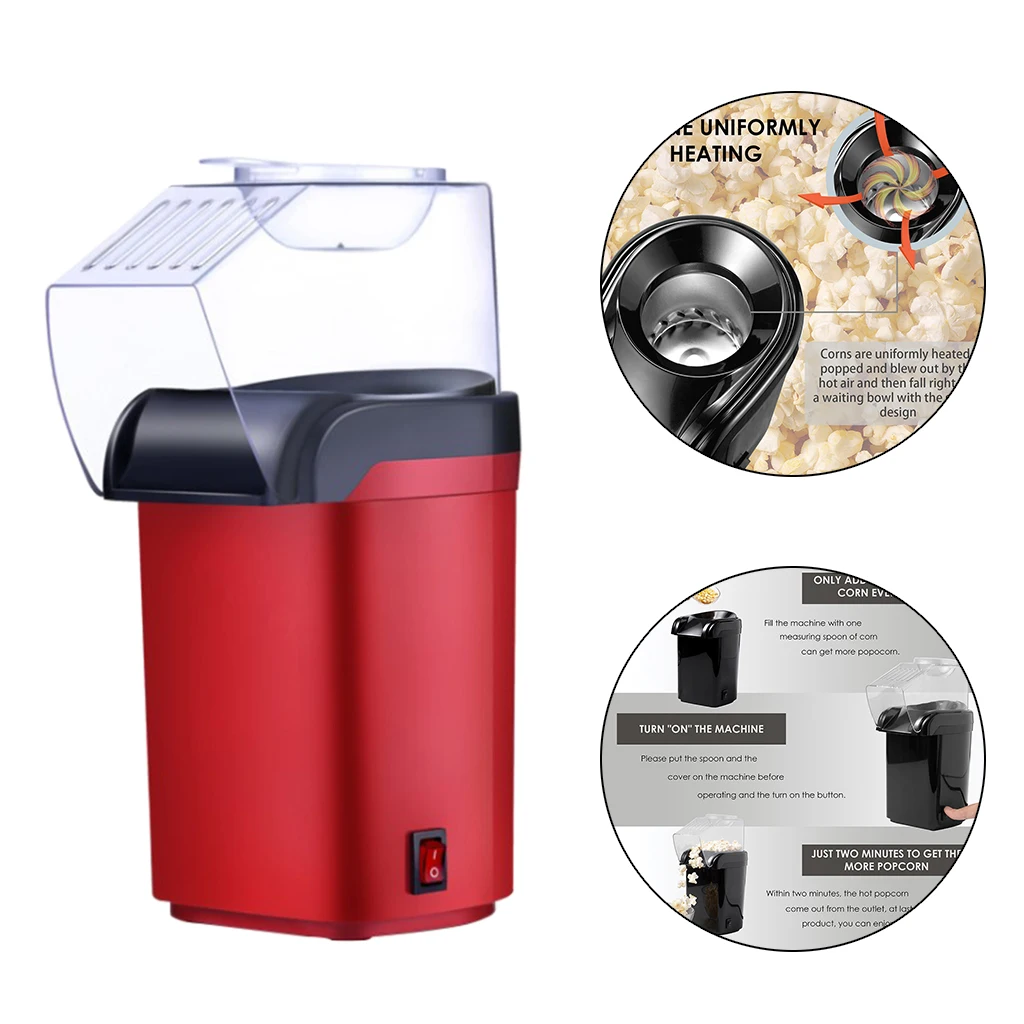 Small Home Hot Air Popcorn Popper Maker Machine, Easy to Clean & Operate, Low-Calorie & Fat-Free