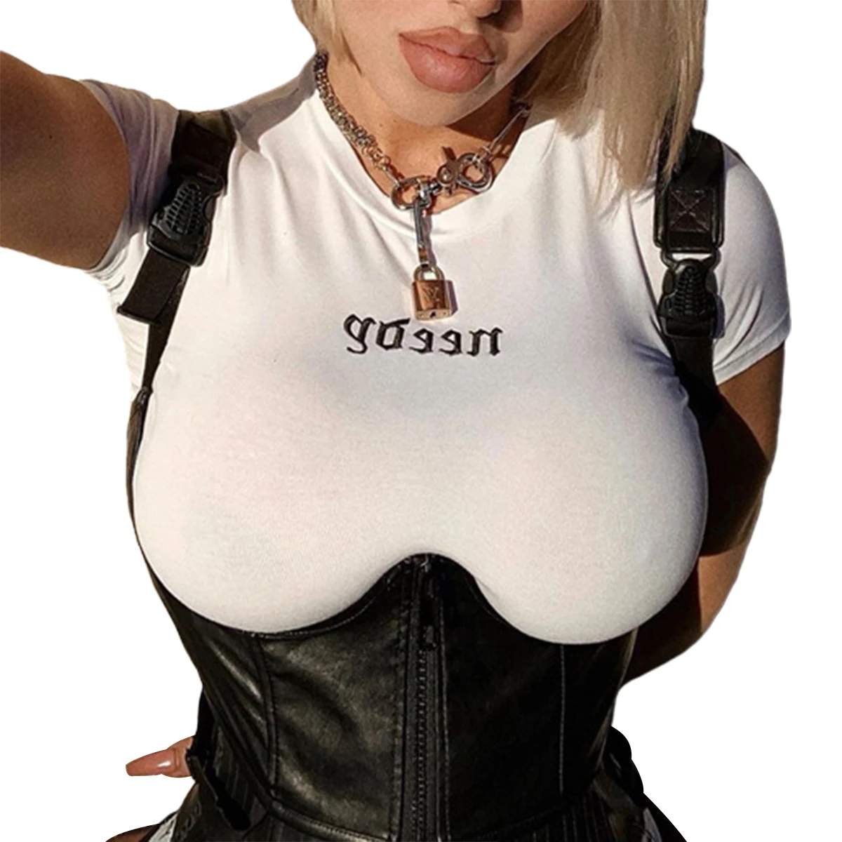 Women's Sexy PU Leather Waist Belt Bodycon Slim Bustier Vest Chest Support Adjustable Shoulder Strap Slim Corset Tube Top