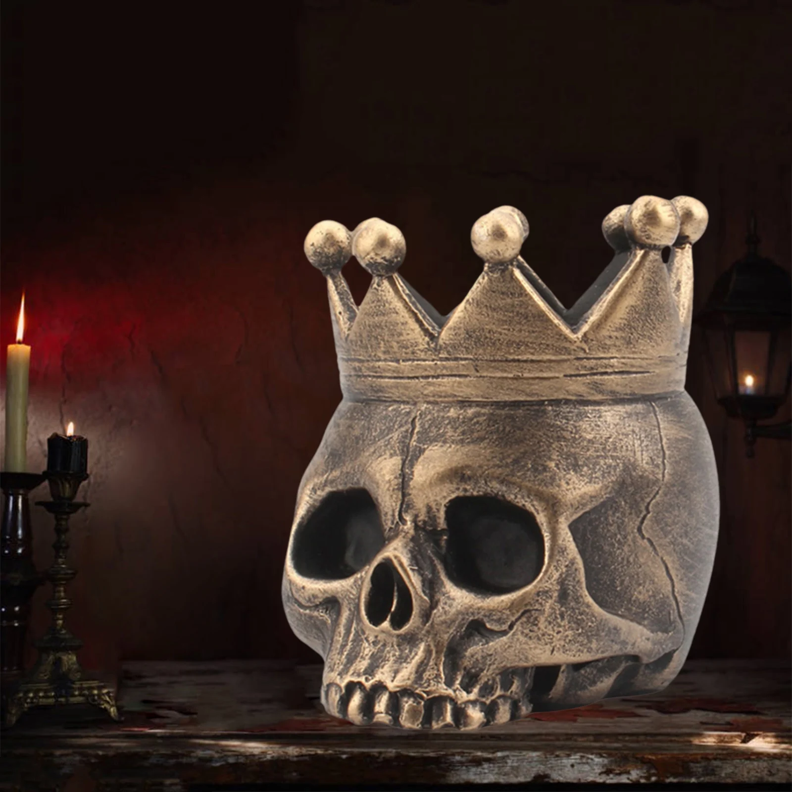 Resin Skull Statue Skeleton Props Sculpture Home Office Desk Candle Holder Decor Ornament Halloween Decor Birthday Gift