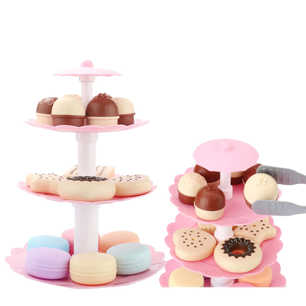 Kids Pretend Role Play Toy 3-Tier Cookies & Desserts Tower Play Food Set 