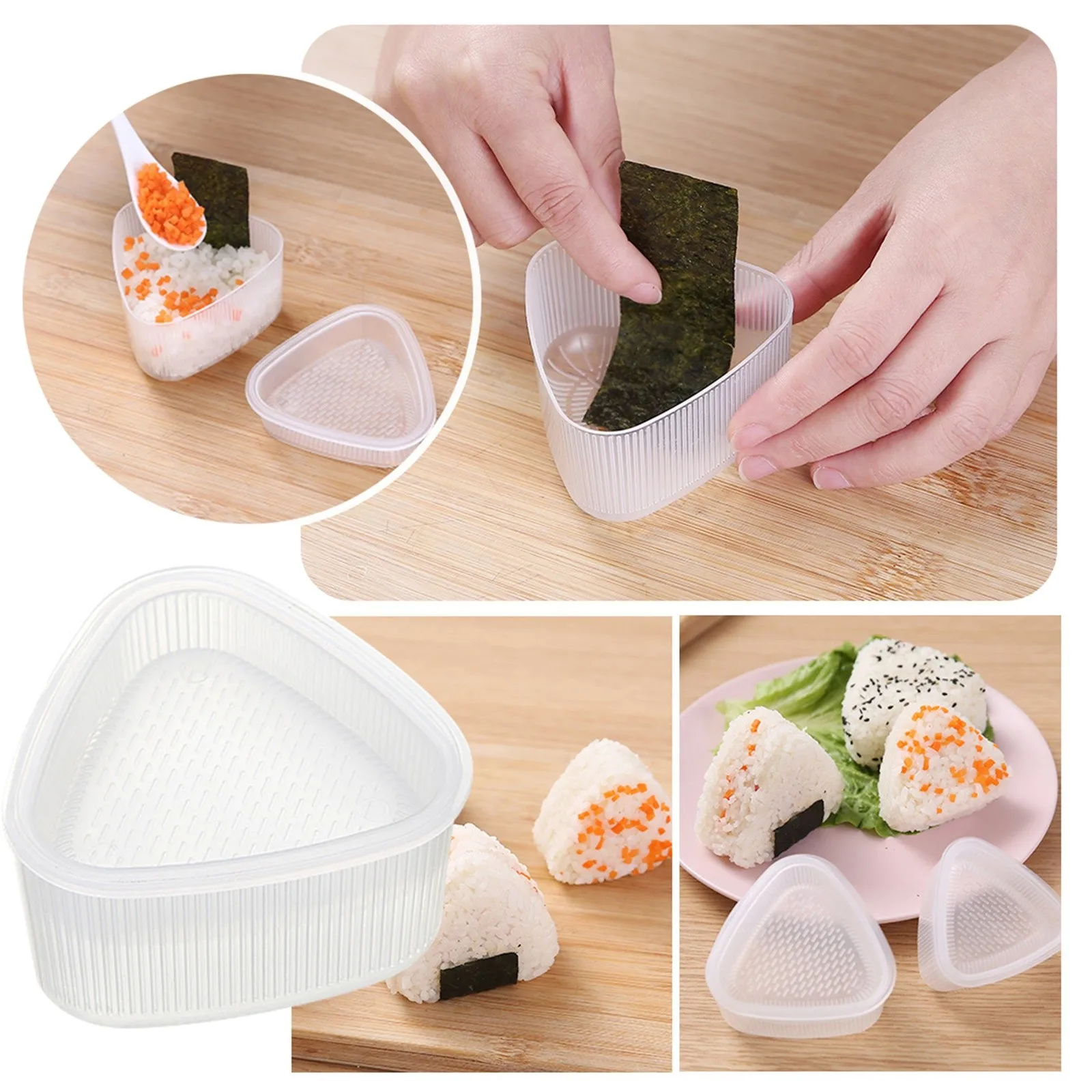 Kit para Hacer Sushi para Principiantes 100 Bolsas Embalaje Desechables de Onigiri Sushi Molde Triangle Onigiri Molde para Hacer Sushi 2 Piezas Molde Onigiri 
