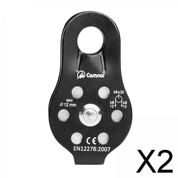 2xOutdoor Caving Lifting Rock Climbing Fixed Rope Pulley Equipment 26KN Black