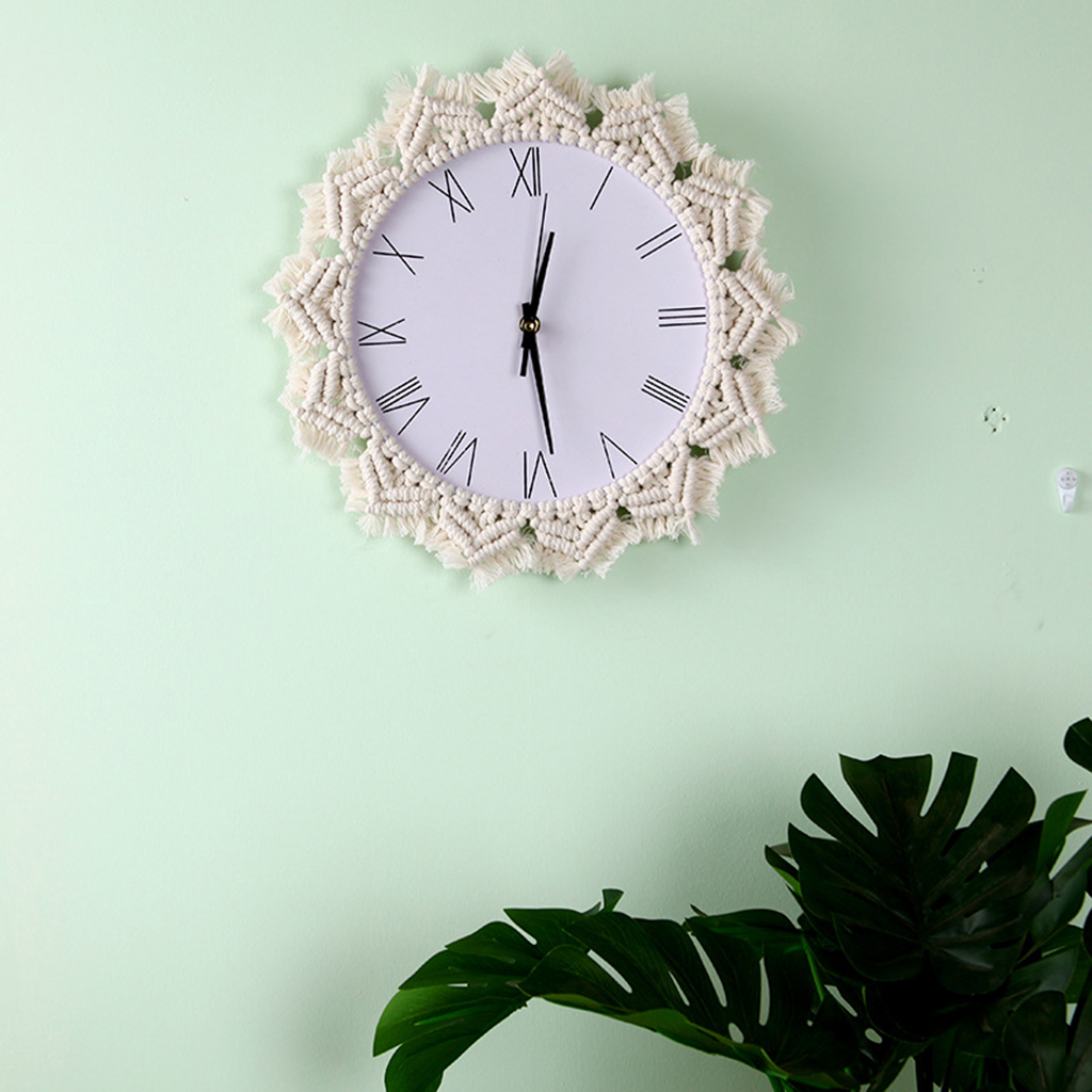 Home Hanging Wall Clock Macrame Rope Woven Non Ticking Quartz Clocks Decors