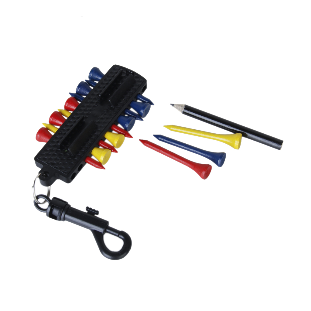 Newest Outdoor Plastic Golf Tee Caddy Keeper Key Chain 12 Tees 2 Ball Markers Divot Tool Pencil Set Golf Player Tees Accessory
