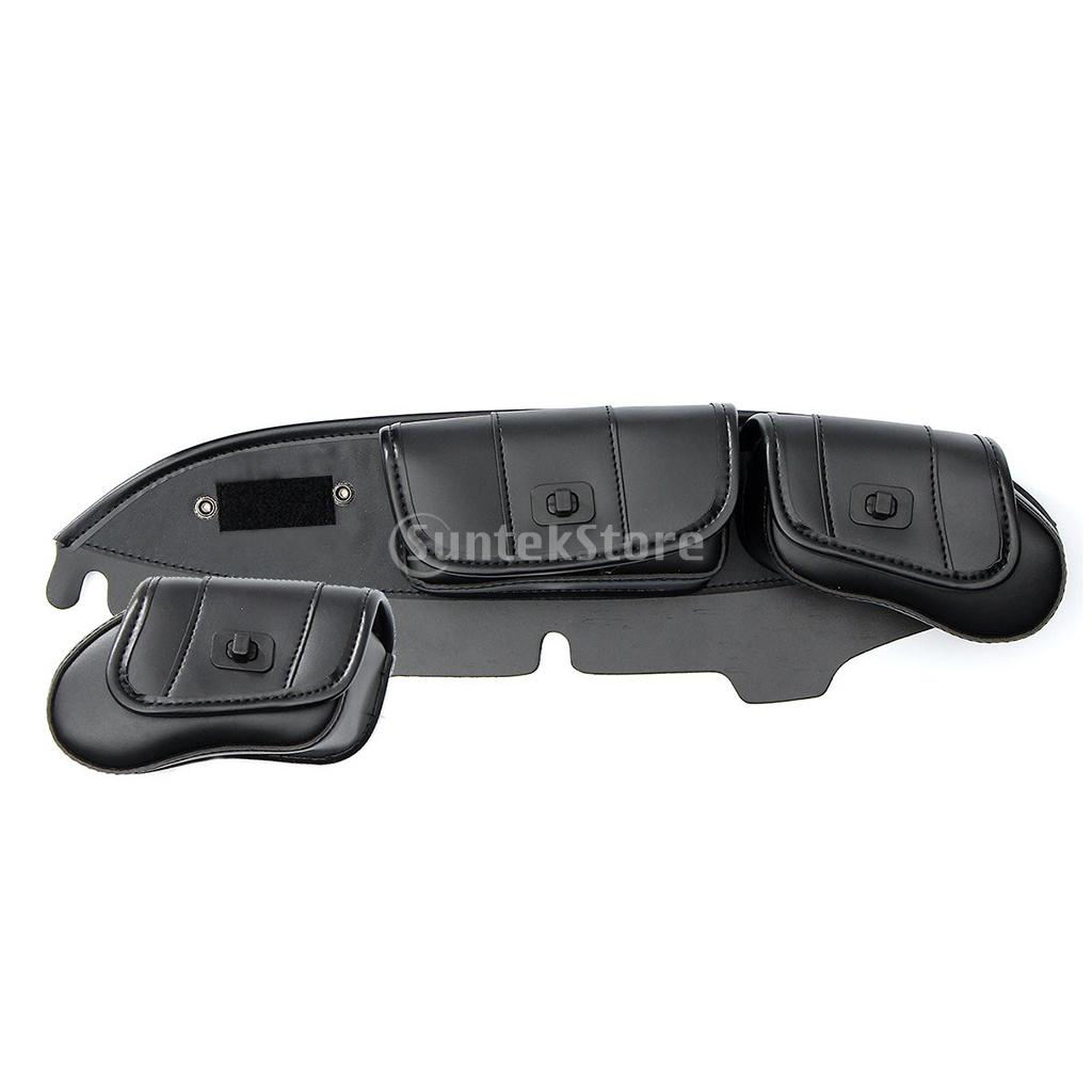 Motorcycle 3 Pocket Windshield Bag Pouch Fits for Harley Touring FLHT 96-13, Black