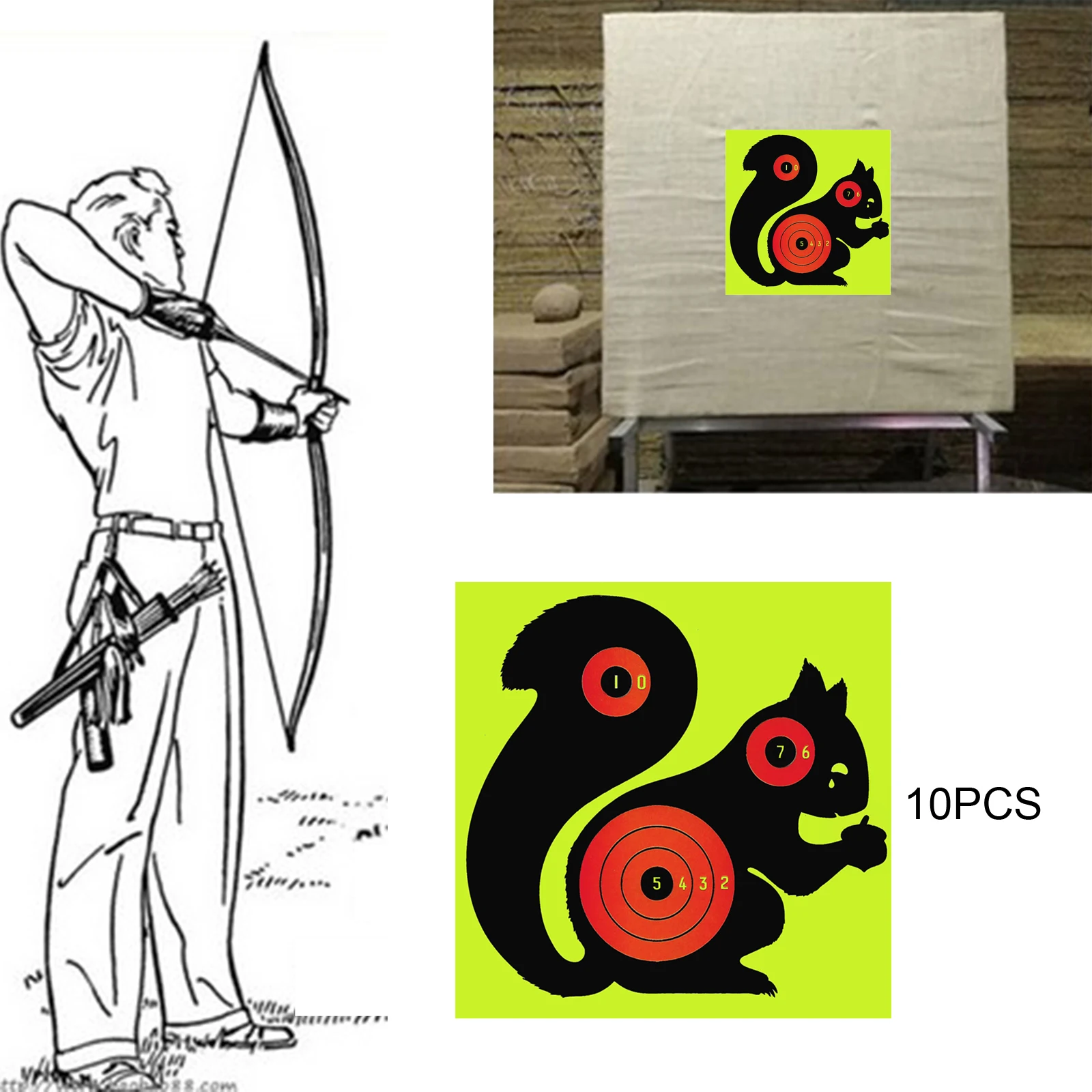 10pcs Paper Target Stickers Adhesive Reactivity Shoot Targets Outdoor Shooting Practice Hunting Training 8*8inch