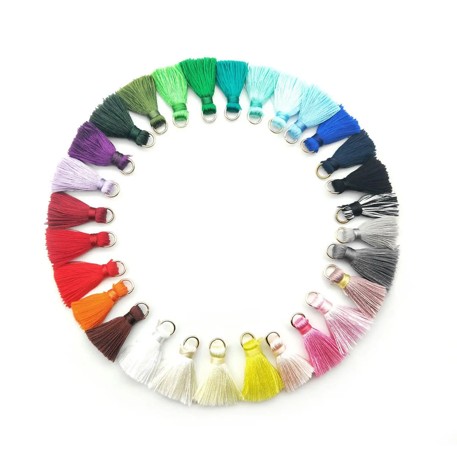 100 Pieces Tiny Tassels Colorful Keychain Tassel Multi-Color Handmade DIY Silky Tassels Soft Mini Tassel with Golden Jump Ring